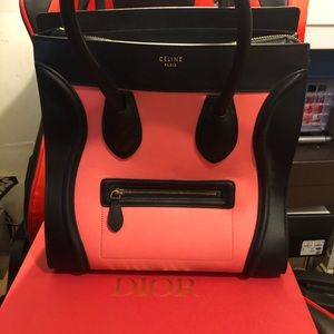 Celine Mini Luggage Tote Bag Black Pink Brand New